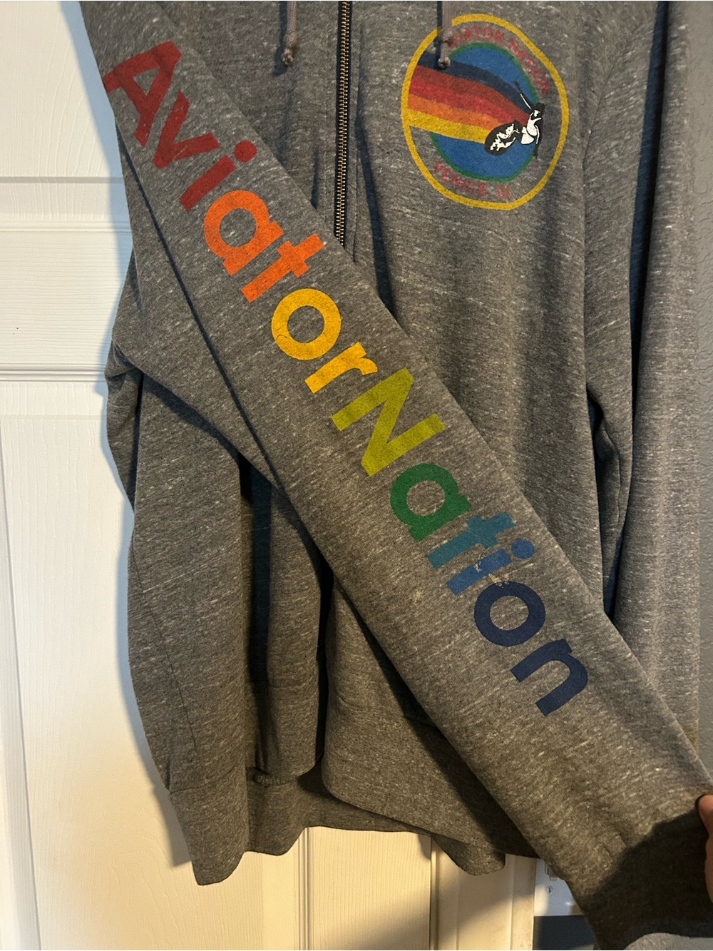 Aviator Nation Gray Zip-Up Hoodie with Rainbow Logo - Picture 2 of 3